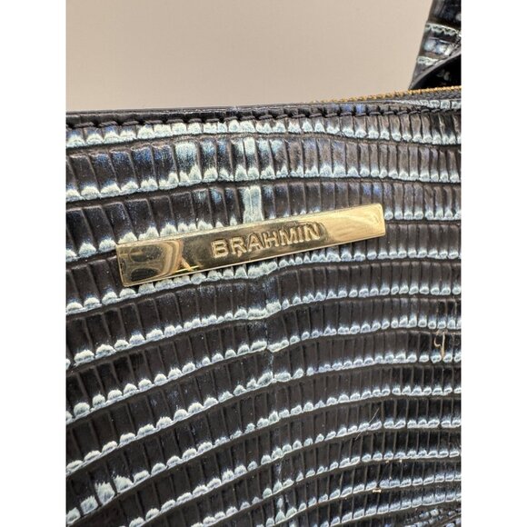 BRAHMIN Caroline croc embossed leather satchel crossbody + Dust bag - Slate Blue - Picture 5 of 14